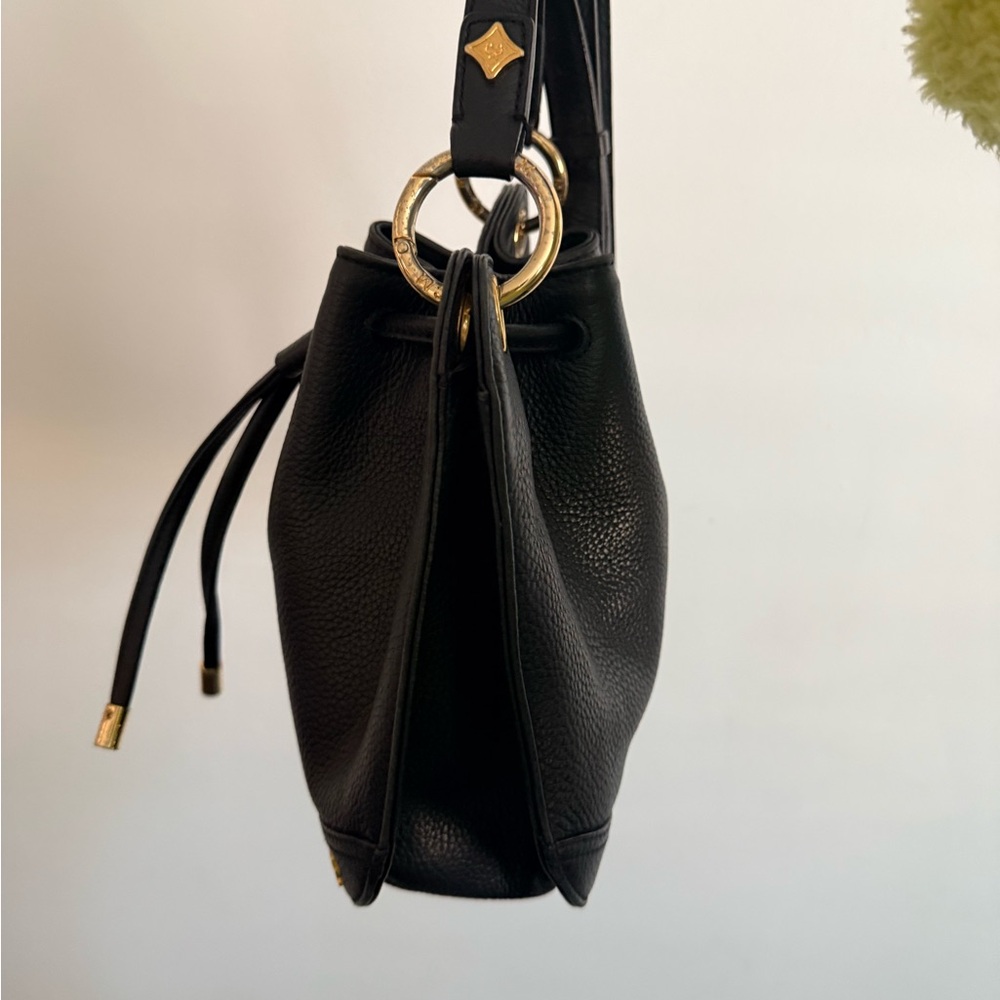 MCM Black Leather Drawstring Crossbody Bag with Gold Hardware - Picture 2 of 14